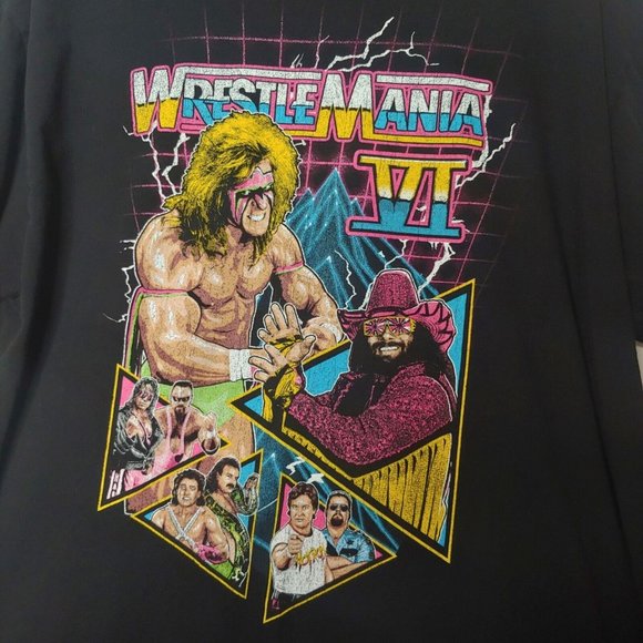 Wrestlemania VI Mens 2X T Shirt Black Short Sleeve Macho Man Jake The Snake - Picture 2 of 6